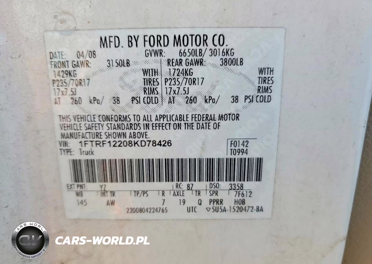 2008 Ford F150 VIN:1FTRF12208KD78426 - 12