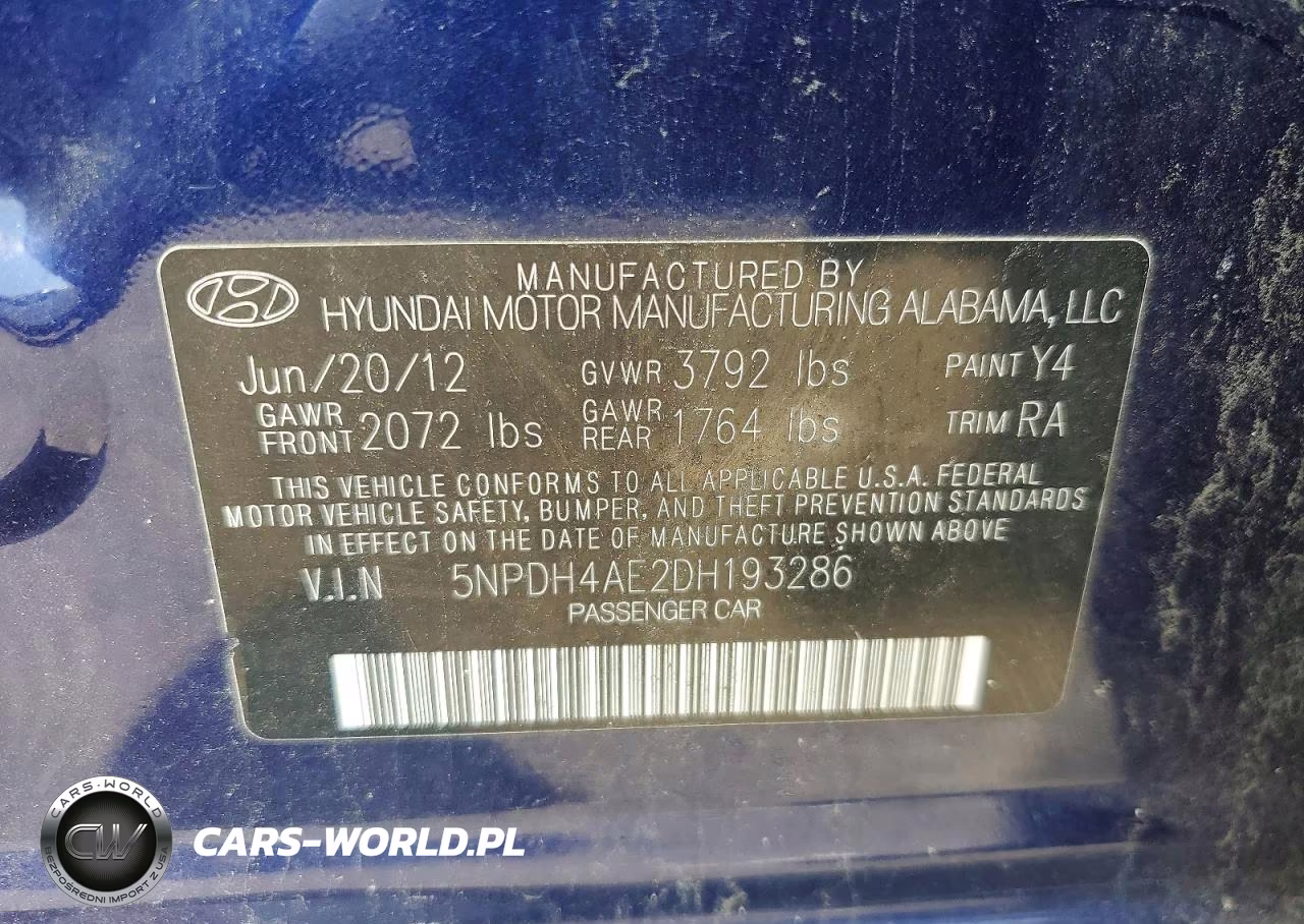 2013 Hyundai Elantra Gls VIN:5NPDH4AE2DH193286 - 12