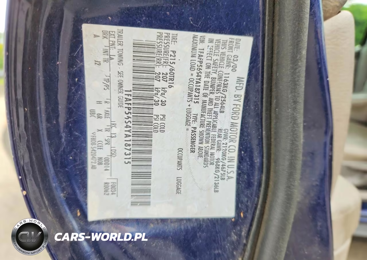 2000 Ford Taurus Sel VIN:1FAFP56S4YA187315 - 12