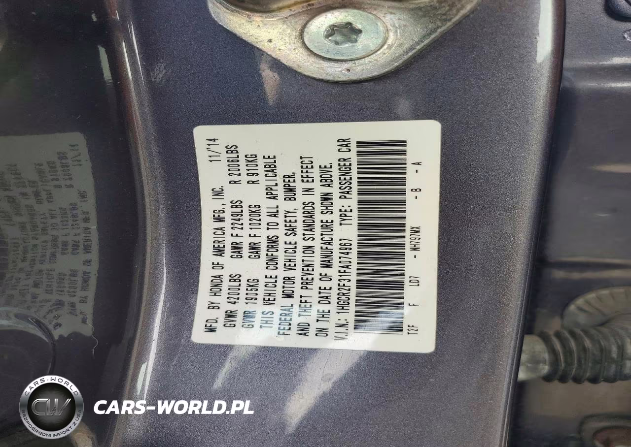 2015 Honda Accord Lx VIN:1HGCR2F31FA074967 - 12