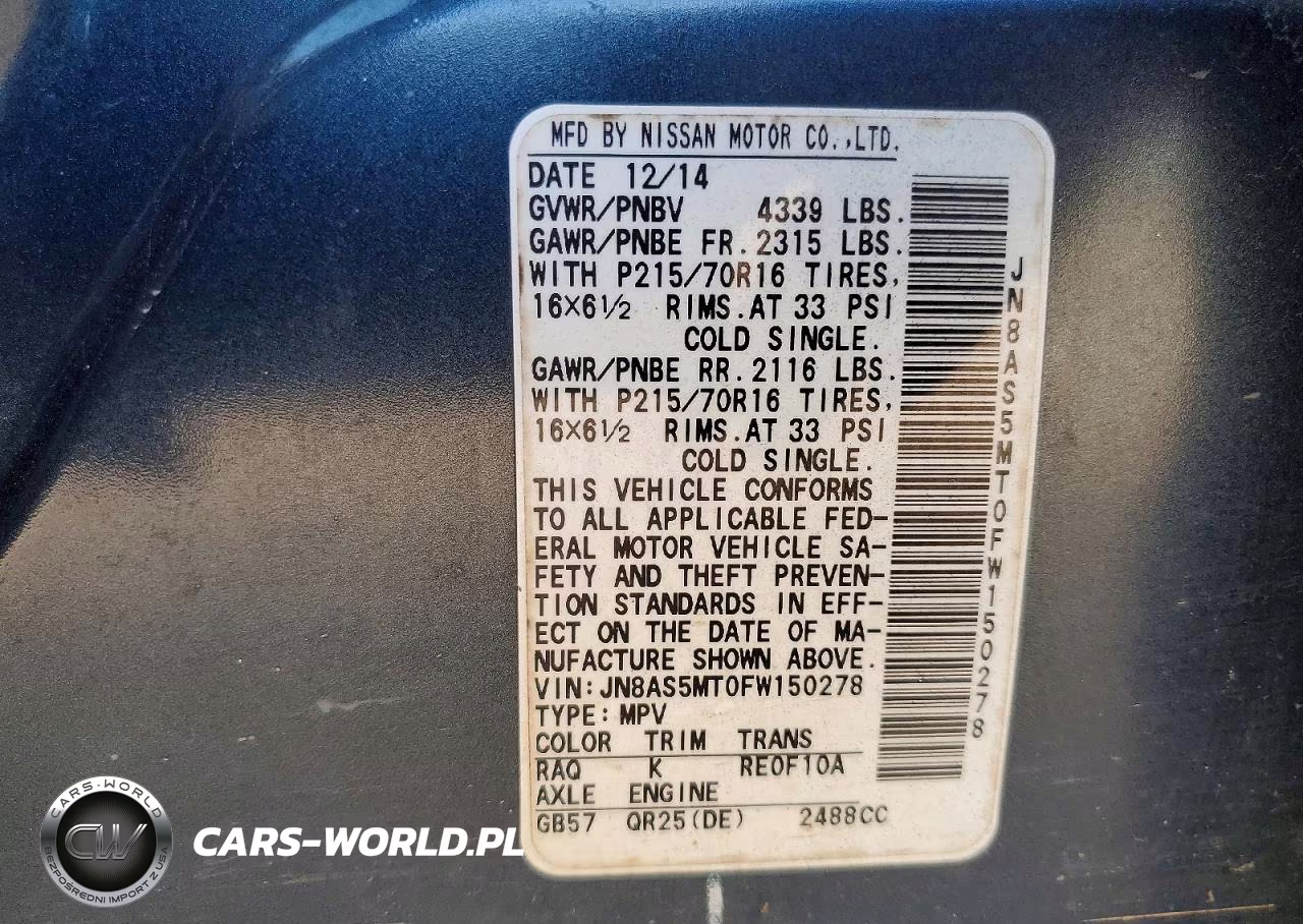 2015 Nissan Rogue Select S VIN:JN8AS5MT0FW150278 - 14