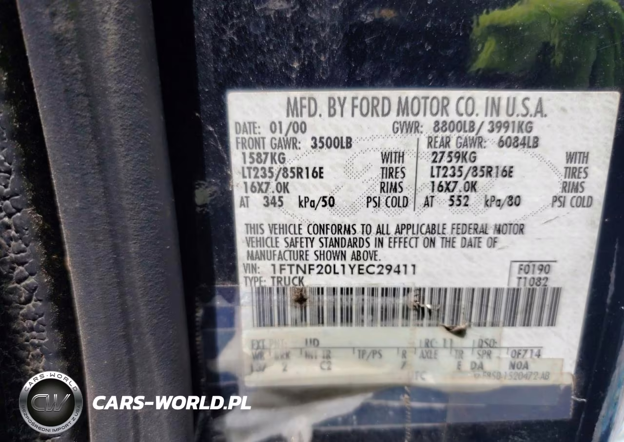 2000 Ford F250 Super Duty VIN:1FTNF20L1YEC29411 - 12