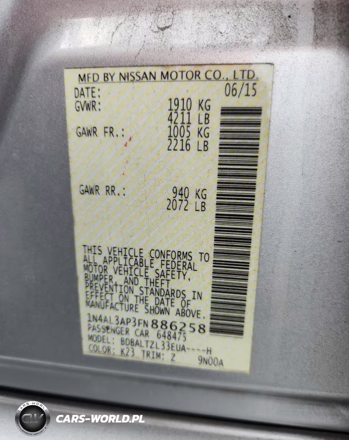 2015 Nissan Altima 2.5 Sl VIN:1N4AL3AP3FN886258 - 12