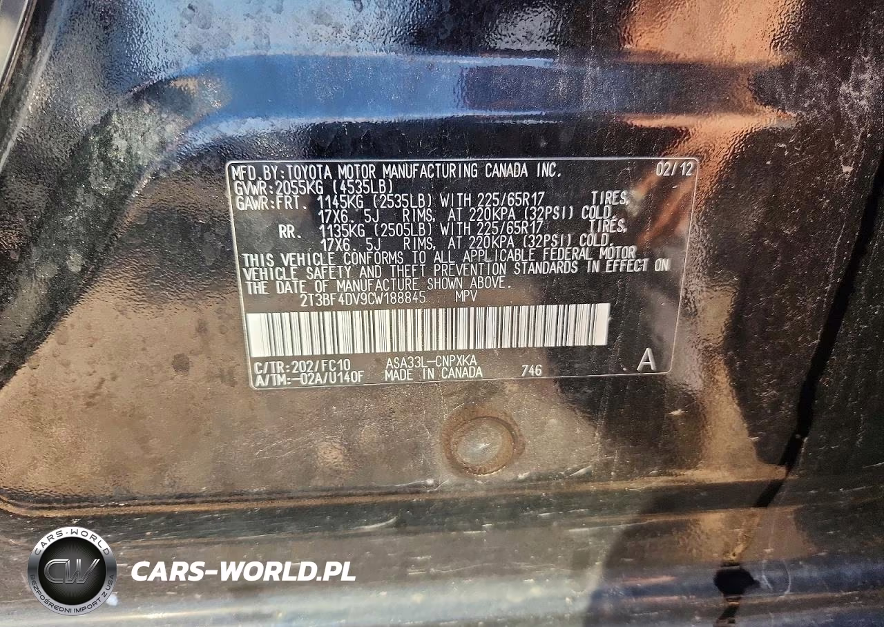 2012 Toyota Rav4 Base VIN:2T3BF4DV9CW188845 - 12