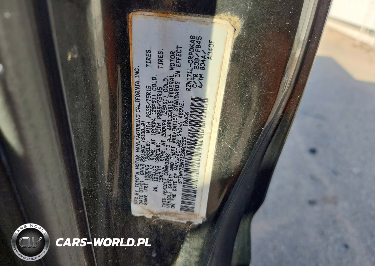 2001 Toyota Tacoma Base VIN:5TEWM72N71Z860396 - 12