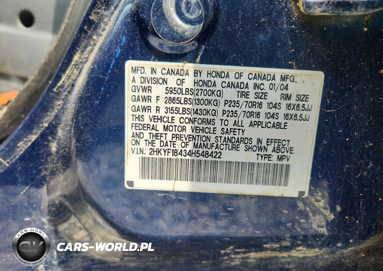 2004 Honda Pilot Ex VIN:2HKYF18434H548422 - 12