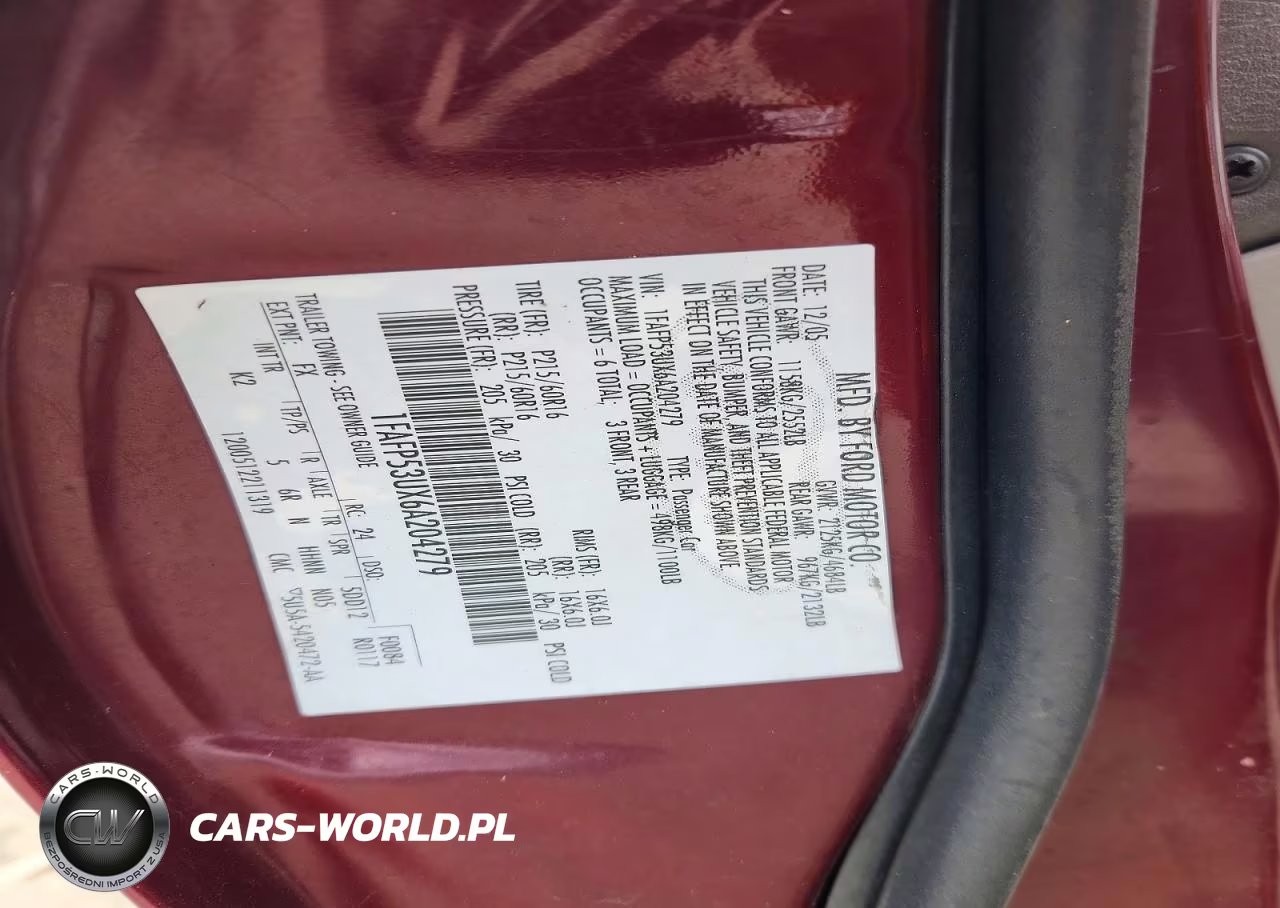 2006 Ford Taurus Se VIN:1FAFP53UX6A204279 - 12