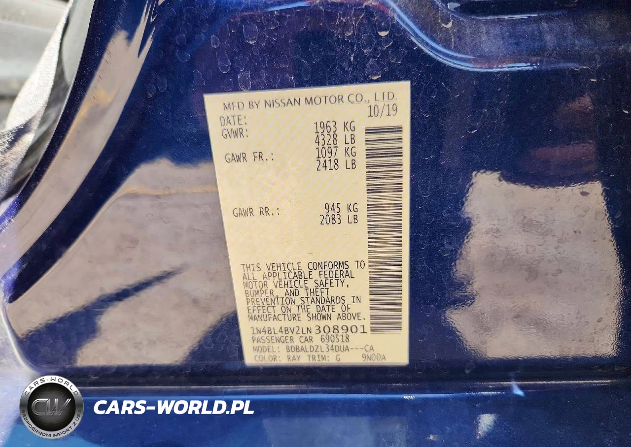 2020 Nissan Altima S VIN:1N4BL4BV2LN308901 - 13