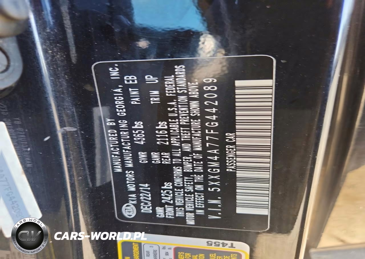 2015 Kia Optima Lx VIN:5XXGM4A77FG442089 - 13