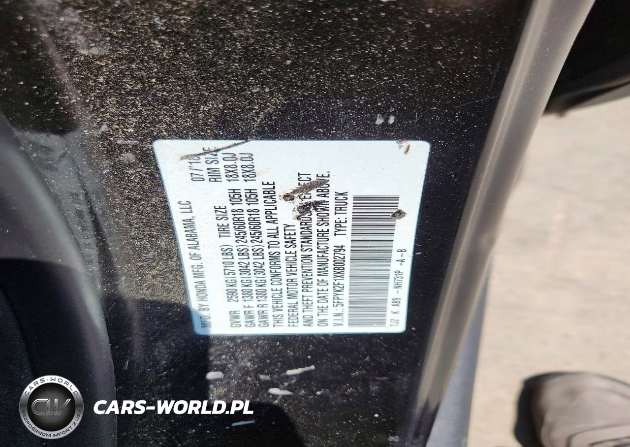 2019 Honda Ridgeline Sport VIN:5FPYK2F1XKB002794 - 12
