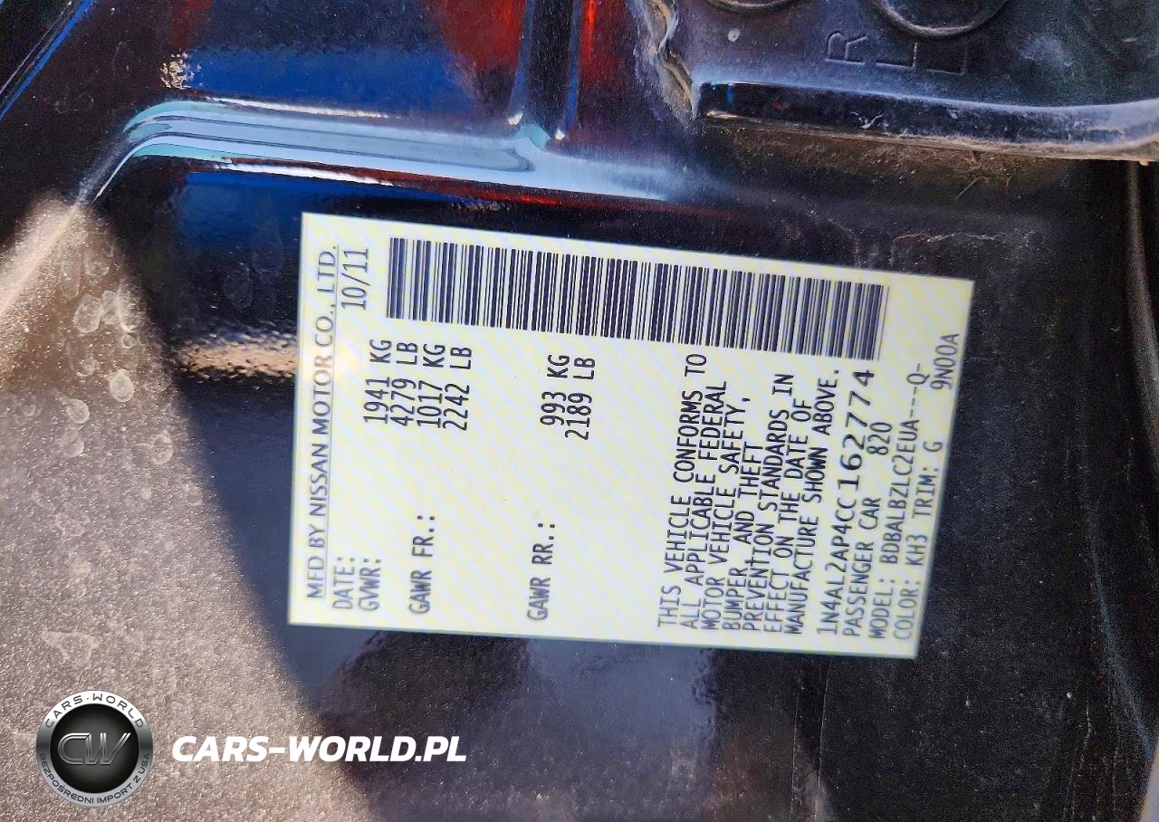 2012 Nissan Altima 2.5 VIN:1N4AL2AP4CC162774 - 12