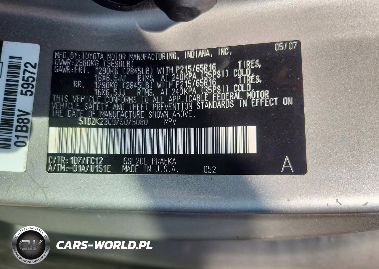 2007 Toyota Sienna Le 8-Passenger VIN:5TDZK23C97S075080 - 13
