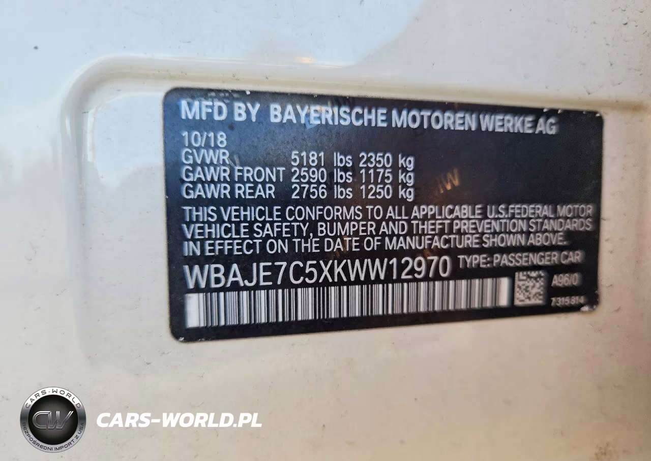 2019 BMW 540 Xi VIN:WBAJE7C5XKWW12970 - 12
