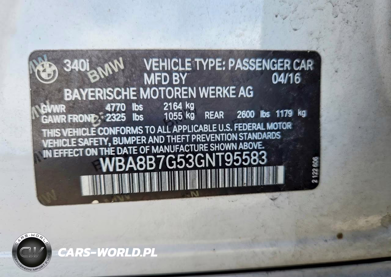 2016 BMW 340 Xi VIN:WBA8B7G53GNT95583 - 12