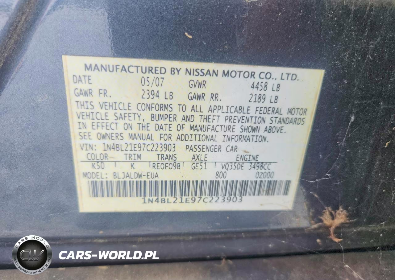 2007 Nissan Altima 3.5 Se VIN:1N4BL21E97C223903 - 12