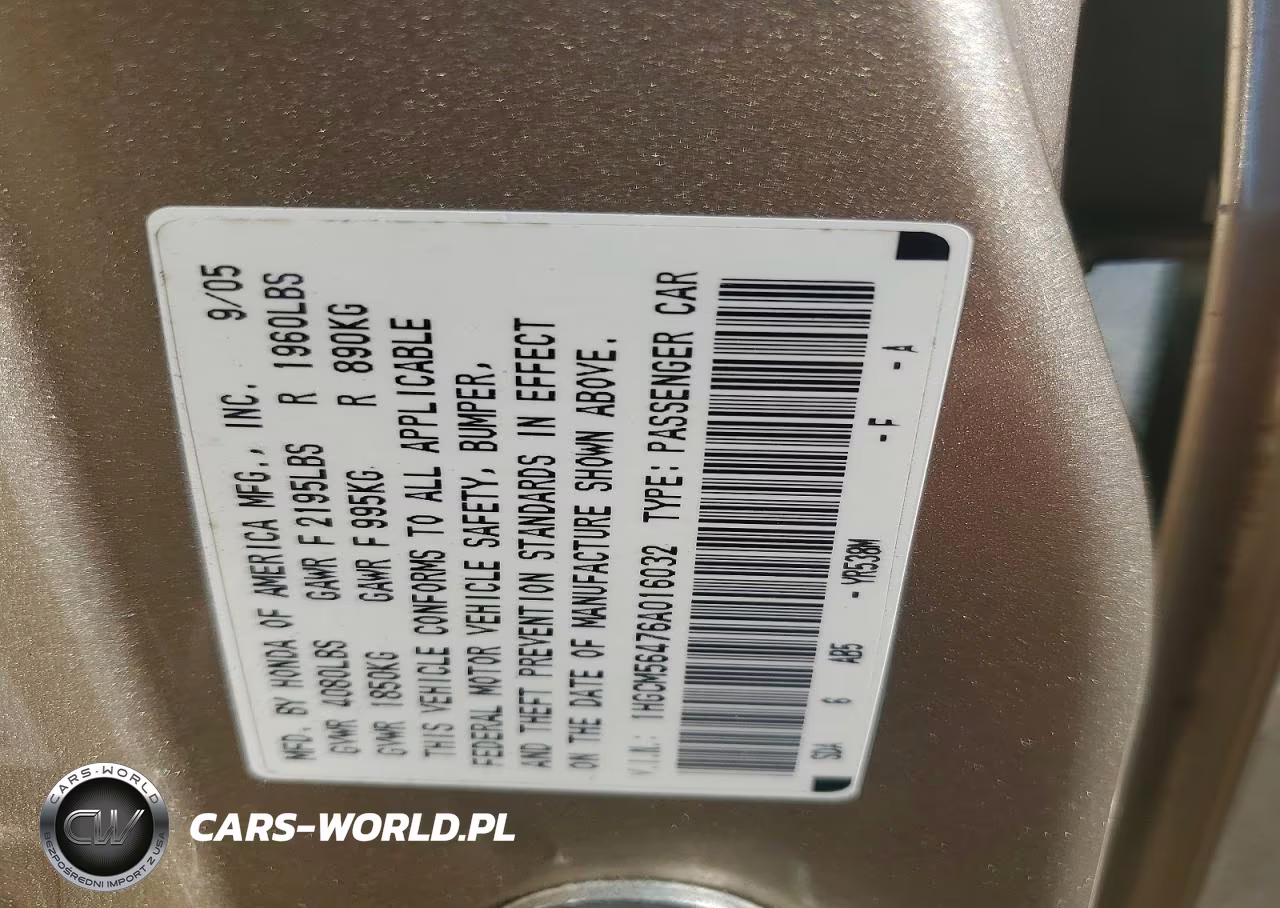 2006 Honda Accord Lx VIN:1HGCM56476A016032 - 12
