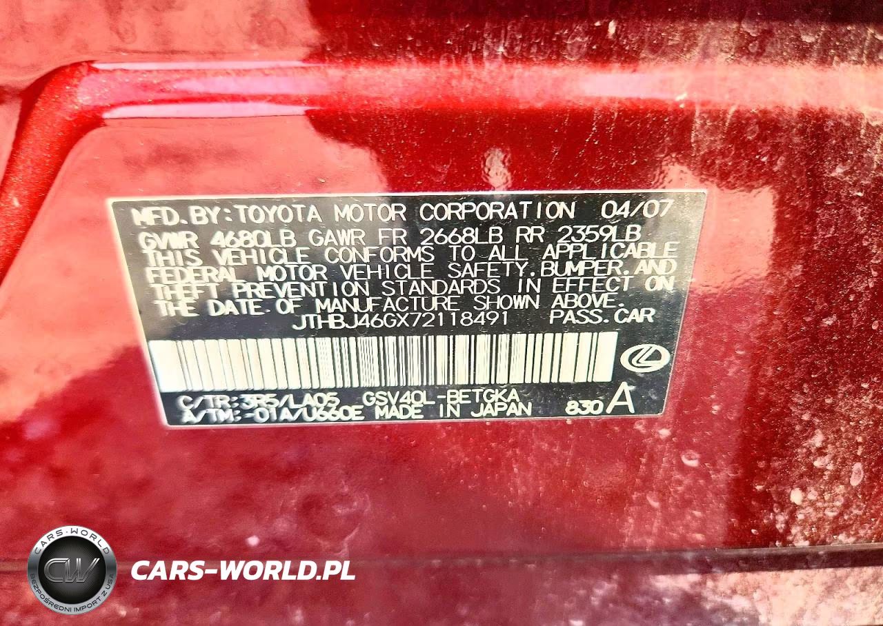 2007 Lexus Es 350 VIN:JTHBJ46GX72118491 - 12