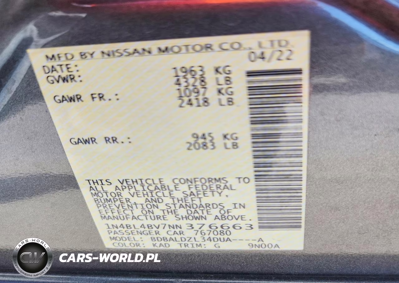 2022 Nissan Altima S VIN:1N4BL4BV7NN376663 - 13