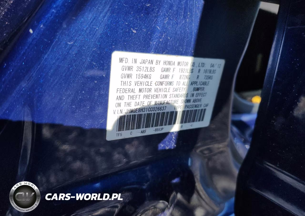 2012 Honda Fit VIN:JHMGE8H31CC026637 - 12