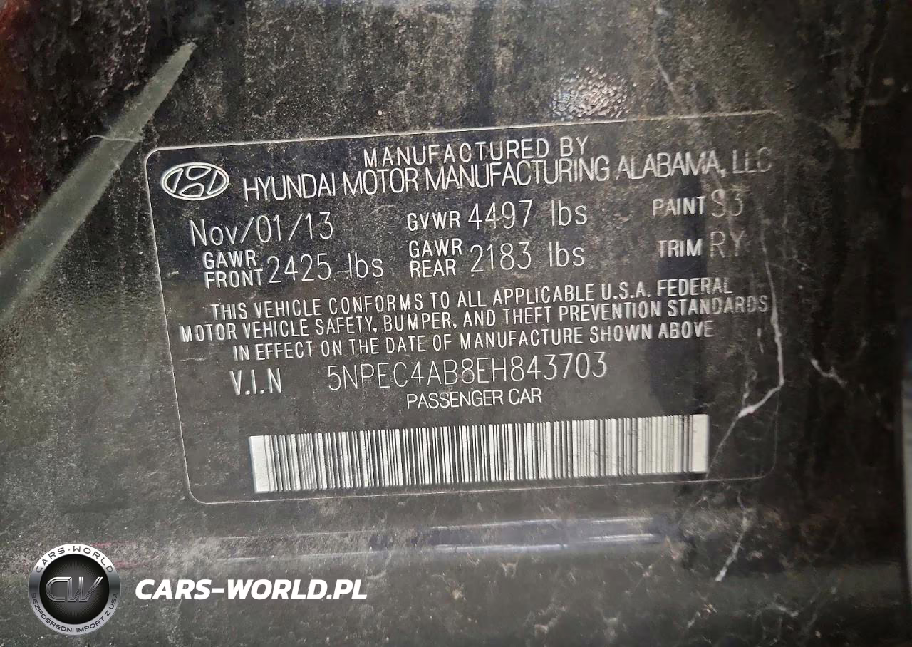 2014 Hyundai Sonata Se 2.0T VIN:5NPEC4AB8EH843703 - 12