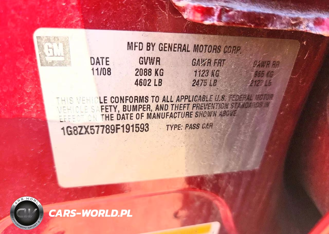 2009 Saturn Aura Xr VIN:1G8ZX57789F191593 - 12