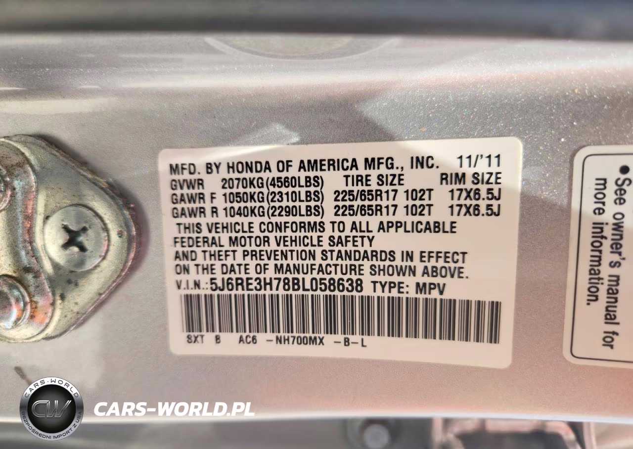 2011 Honda Cr-V Exl VIN:5J6RE3H78BL058638 - 13