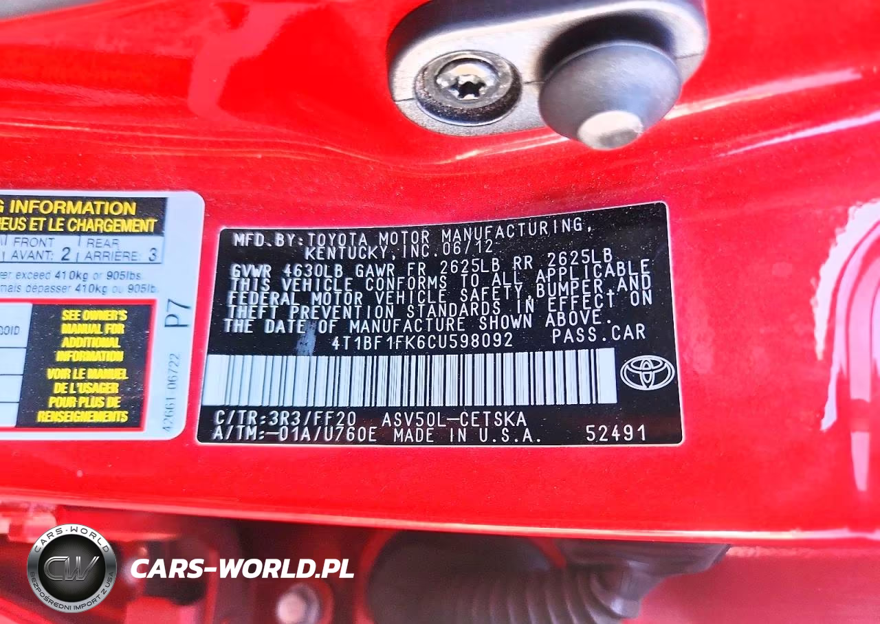2012 Toyota Camry Se VIN:4T1BF1FK6CU598092 - 12
