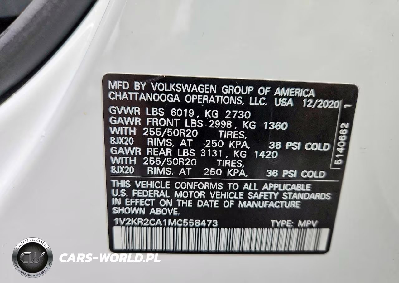 2021 Volkswagen Atlas Se VIN:1V2KR2CA1MC558473 - 14