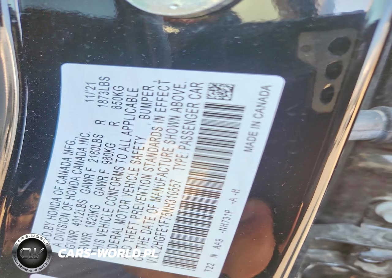 2022 Honda Civic Ex VIN:2HGFE1F75NH310557 - 12
