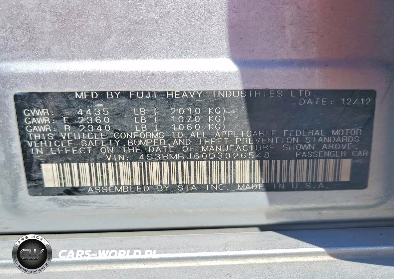 2013 Subaru Legacy 2.5I Limited VIN:4S3BMBJ60D3026548 - 12