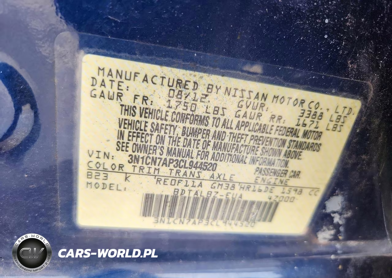 2012 Nissan Versa VIN:3N1CN7AP3CL944520 - 12