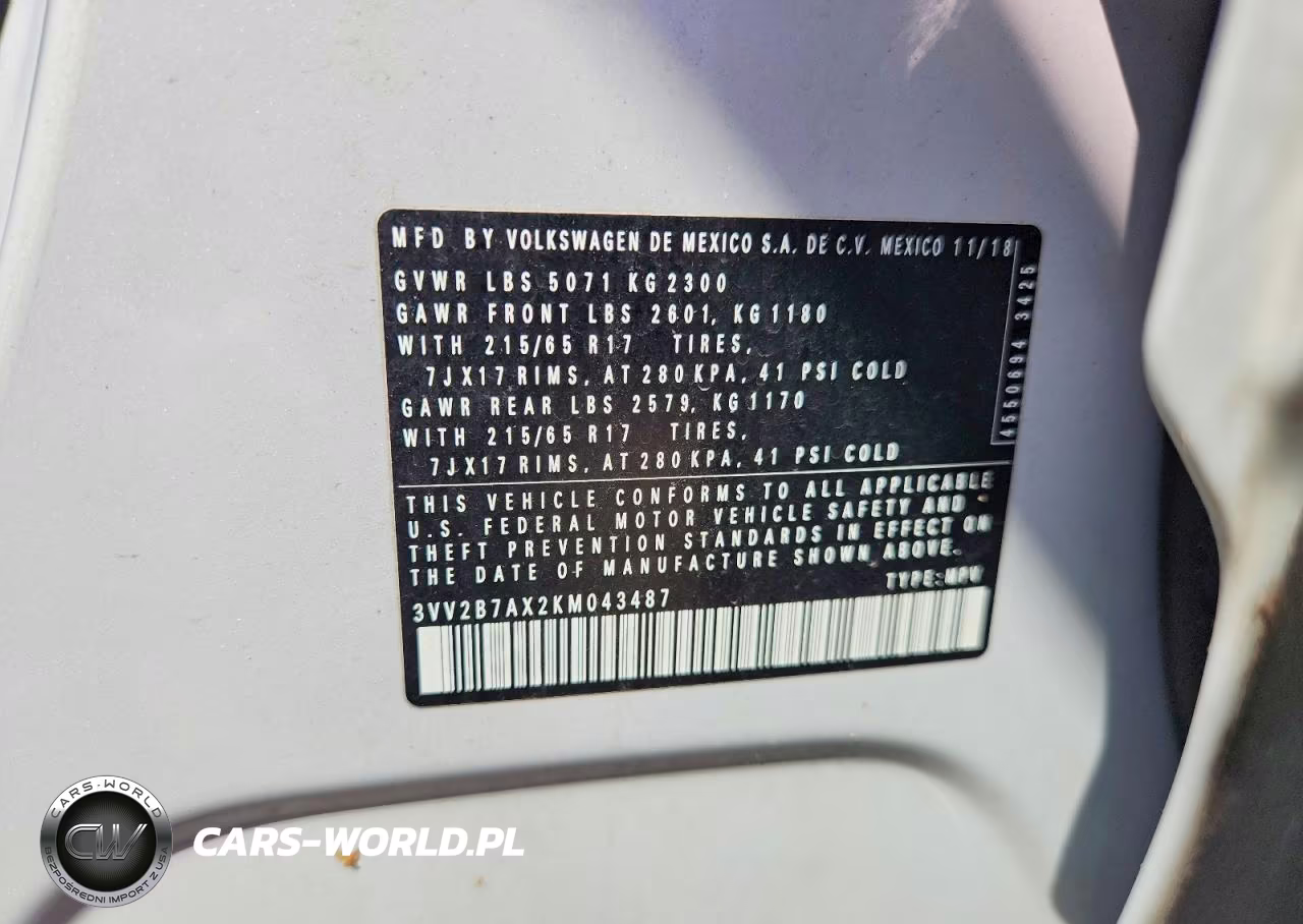 2019 Volkswagen Tiguan Se VIN:3VV2B7AX2KM043487 - 13
