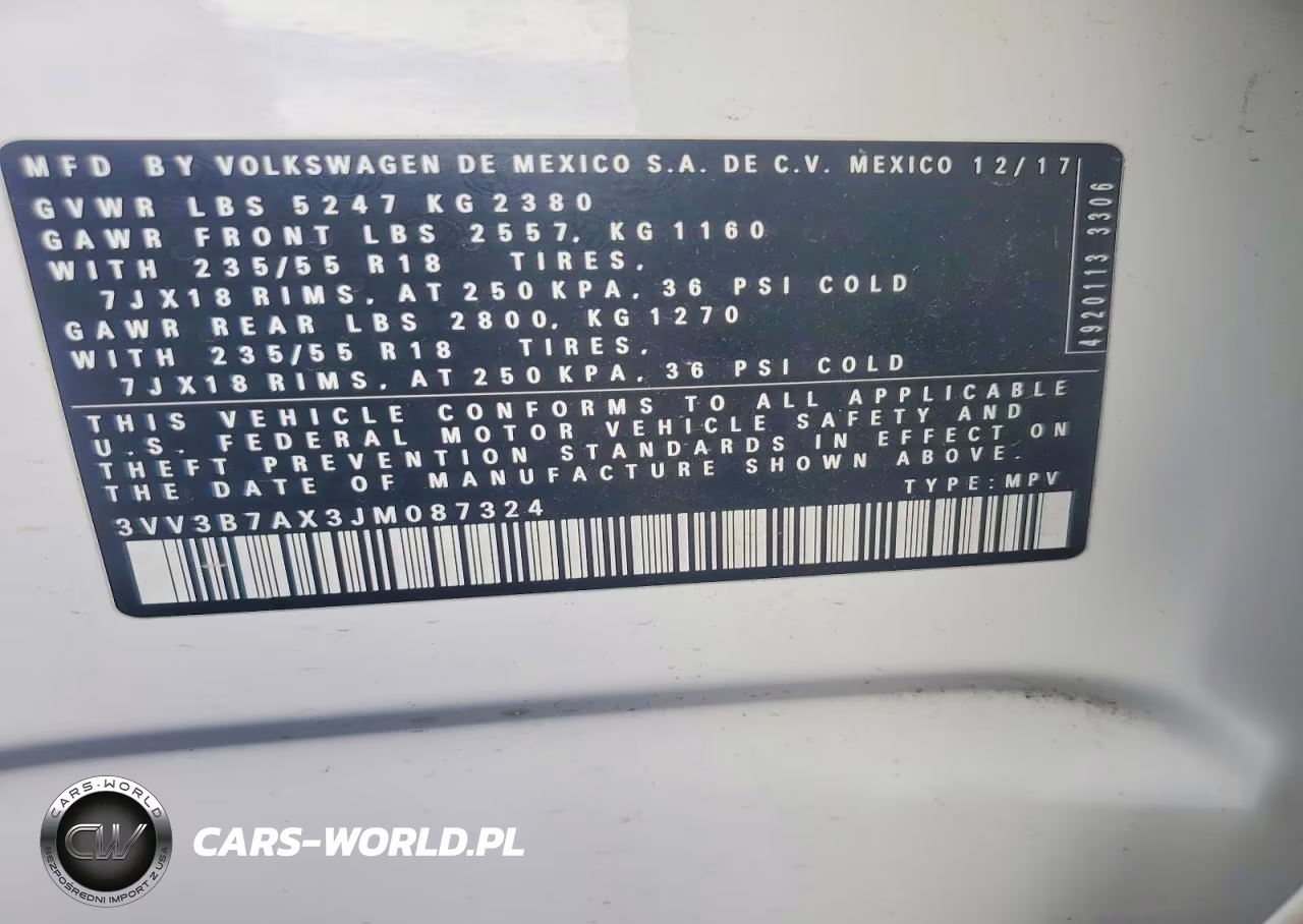 2018 Volkswagen Tiguan Se VIN:3VV3B7AX3JM087324 - 13