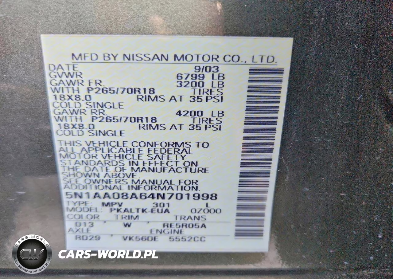 2004 Nissan Armada Se VIN:5N1AA08A64N701998 - 13