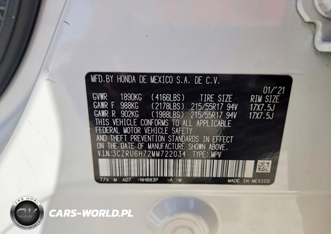 2021 Honda Hr-V Exl VIN:3CZRU6H72MM722034 - 12