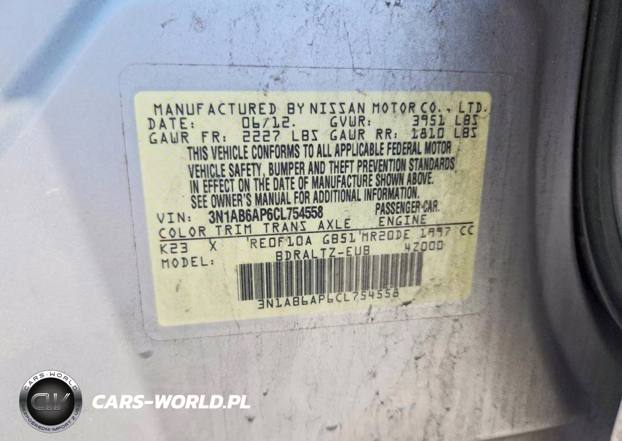 2012 Nissan Sentra 2.0 VIN:3N1AB6AP6CL754558 - 12