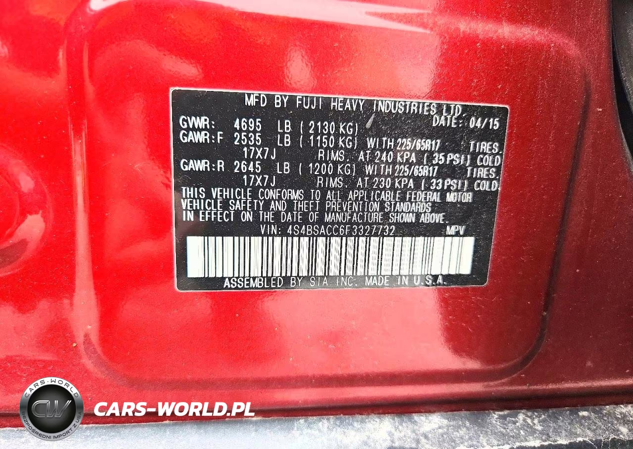 2015 Subaru Outback 2.5I Premium VIN:4S4BSACC6F3327732 - 13