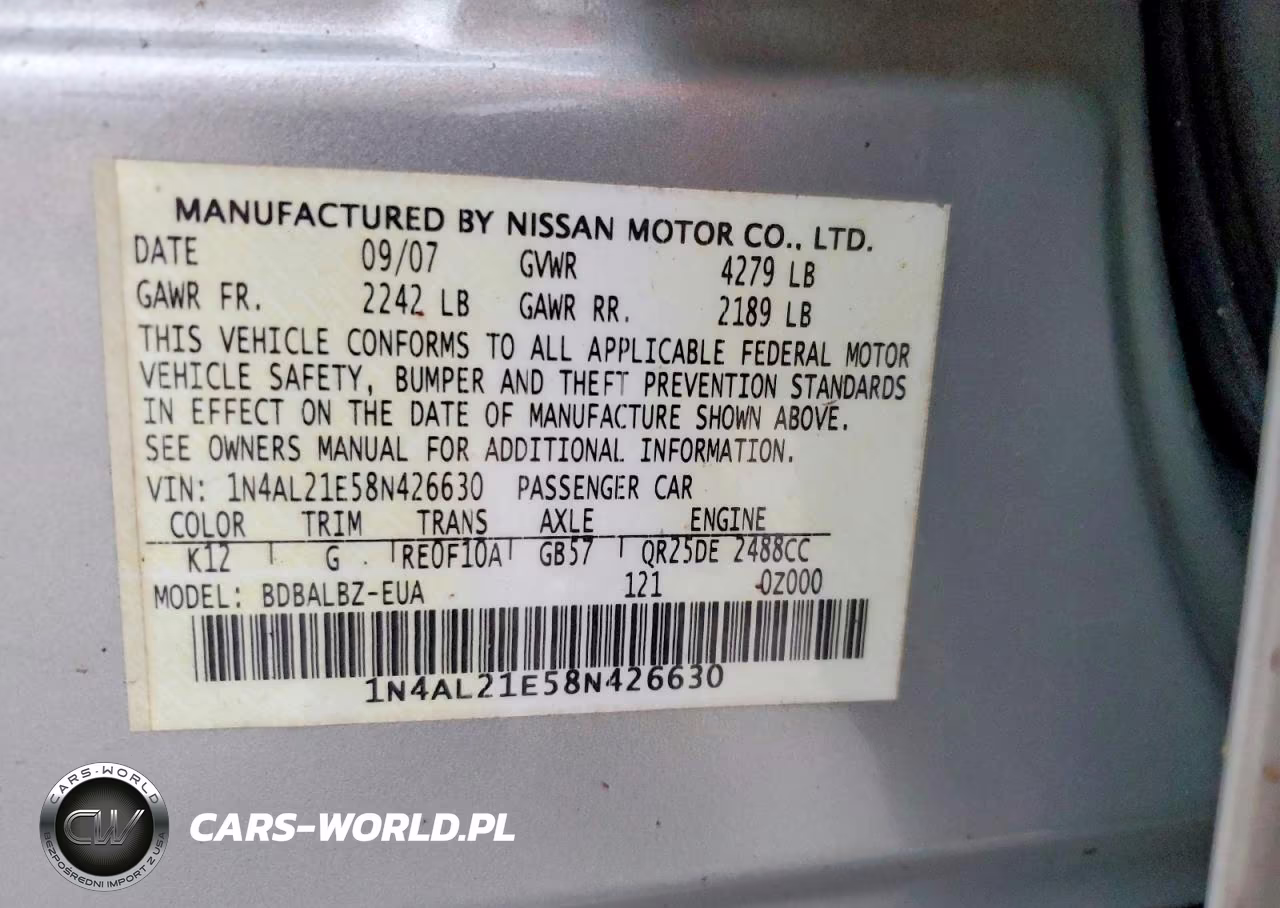 2008 Nissan Altima 2.5 VIN:1N4AL21E58N426630 - 12