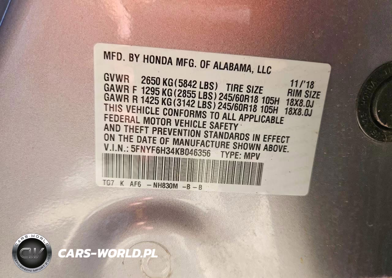2019 Honda Pilot Ex VIN:5FNYF6H34KB046356 - 13