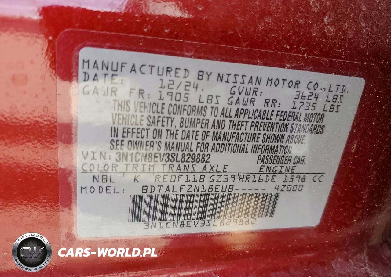 2025 Nissan Versa Sv VIN:3N1CN8EV3SL829882 - 12