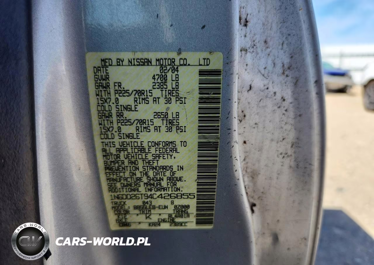 2004 Nissan Frontier Standard VIN:1N6DD26T94C426855 - 12