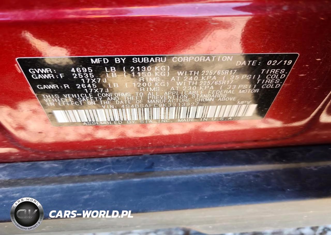 2019 Subaru Outback 2.5I Premium VIN:4S4BSAFC9K3313927 - 13