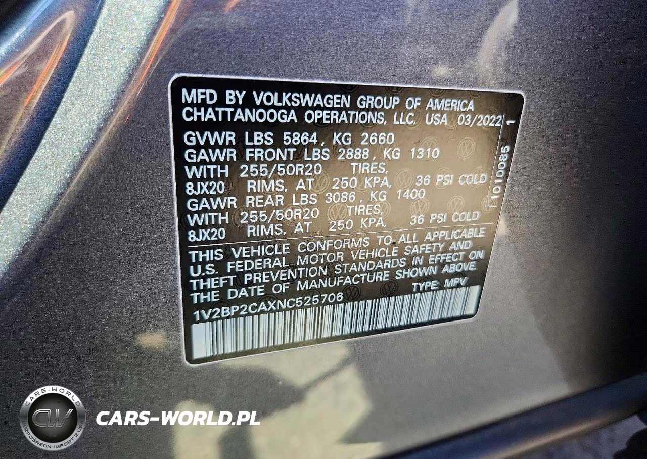 2022 Volkswagen Atlas Sel VIN:1V2BP2CAXNC525706 - 14