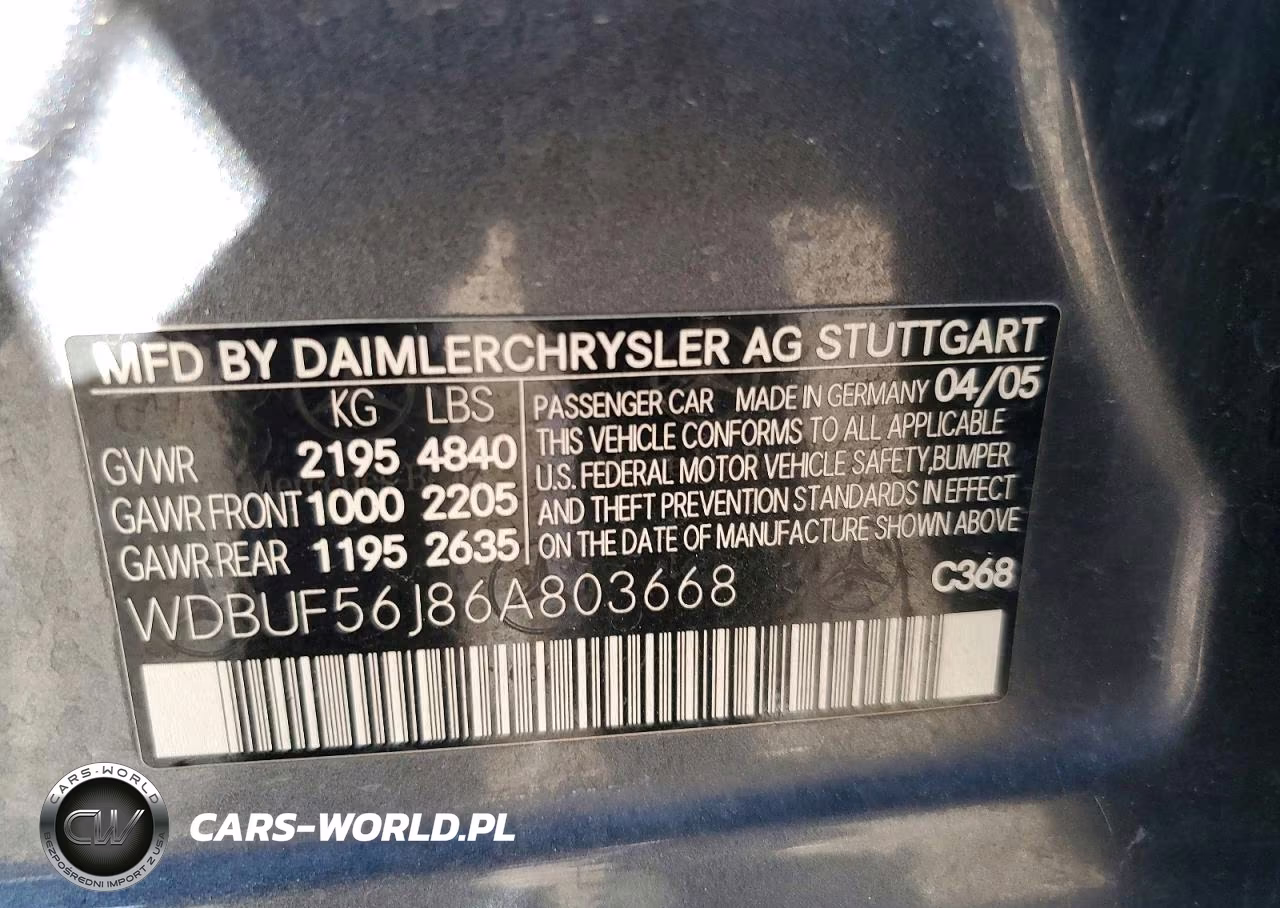 2006 Mercedes-Benz E 350 VIN:WDBUF56J86A803668 - 12