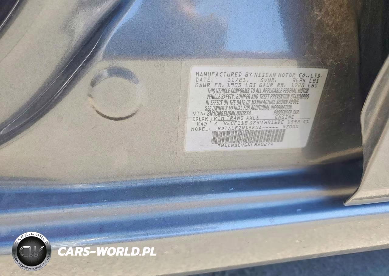 2022 Nissan Versa Sv VIN:3N1CN8EV6NL820274 - 13