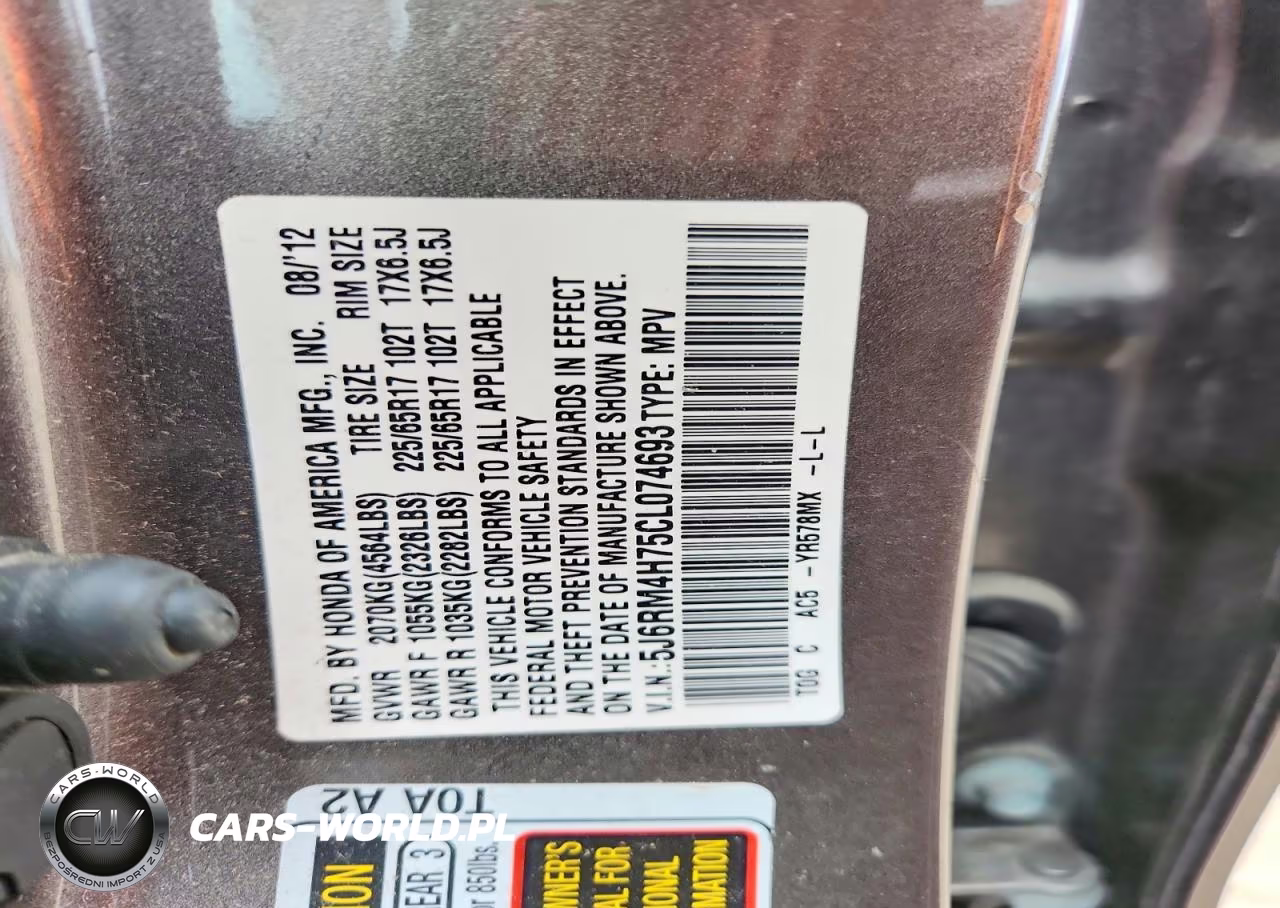 2012 Honda Cr-V Exl VIN:5J6RM4H75CL074693 - 13