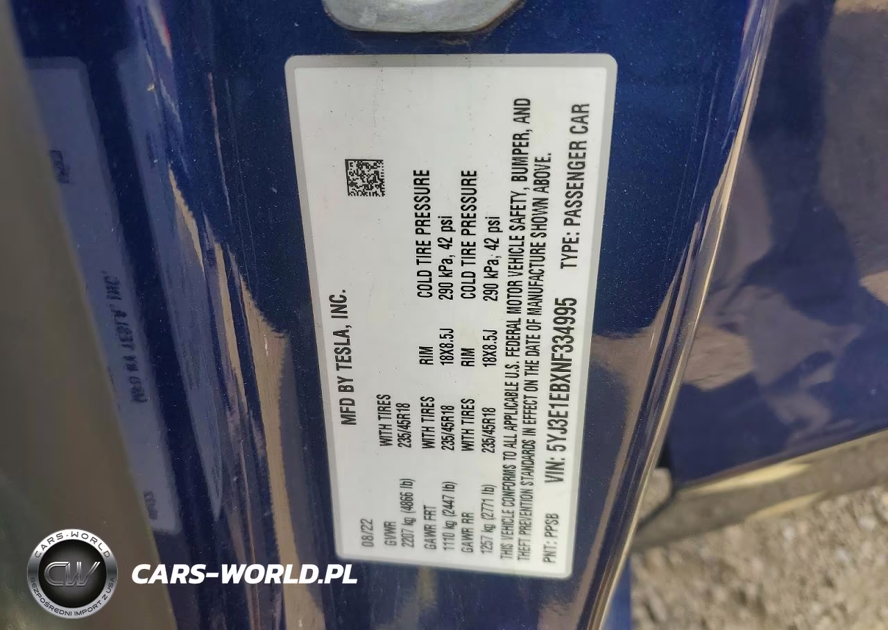 2022 Tesla Model 3 VIN:5YJ3E1EBXNF334995 - 12