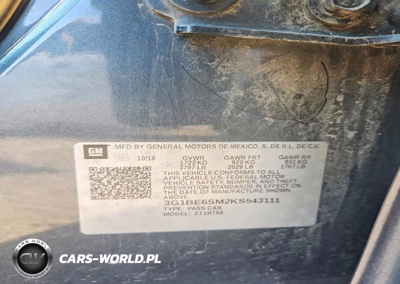 2019 Chevrolet Cruze Lt VIN:3G1BE6SM2KS543111 - 13