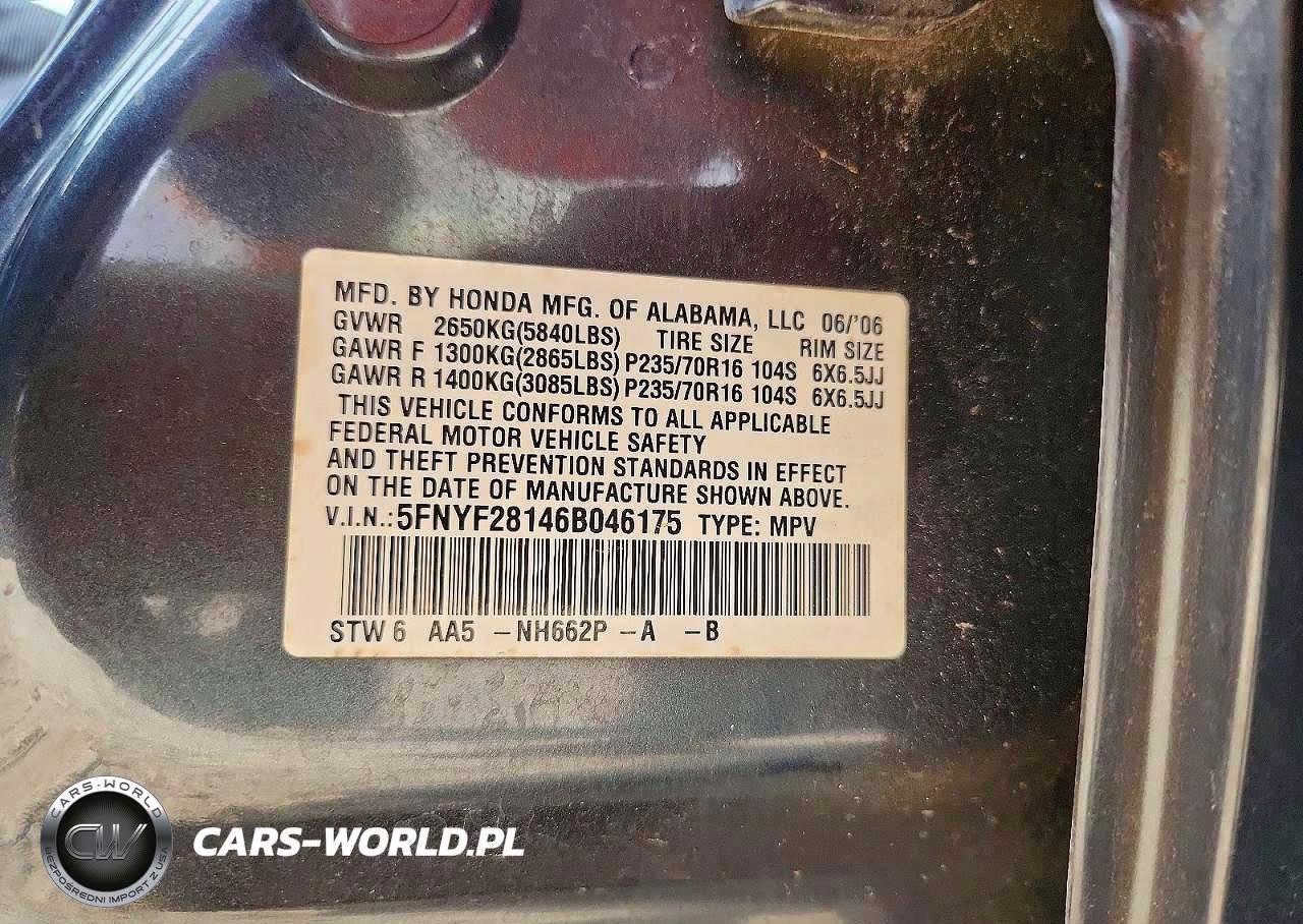 2006 Honda Pilot Lx VIN:5FNYF28146B046175 - 13