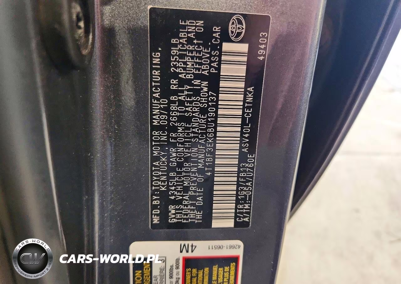 2011 Toyota Camry Le VIN:4T1BF3EK6BU190137 - 12